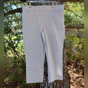 Hilary Radley Womens White Beige Pinstripe Pull On Cropped Pant Tummy Control XL